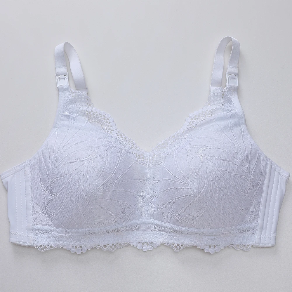 Sujetador de lactancia de encaje para mujer, Bralette de maternidad acolchado sin aros de talla grande-4