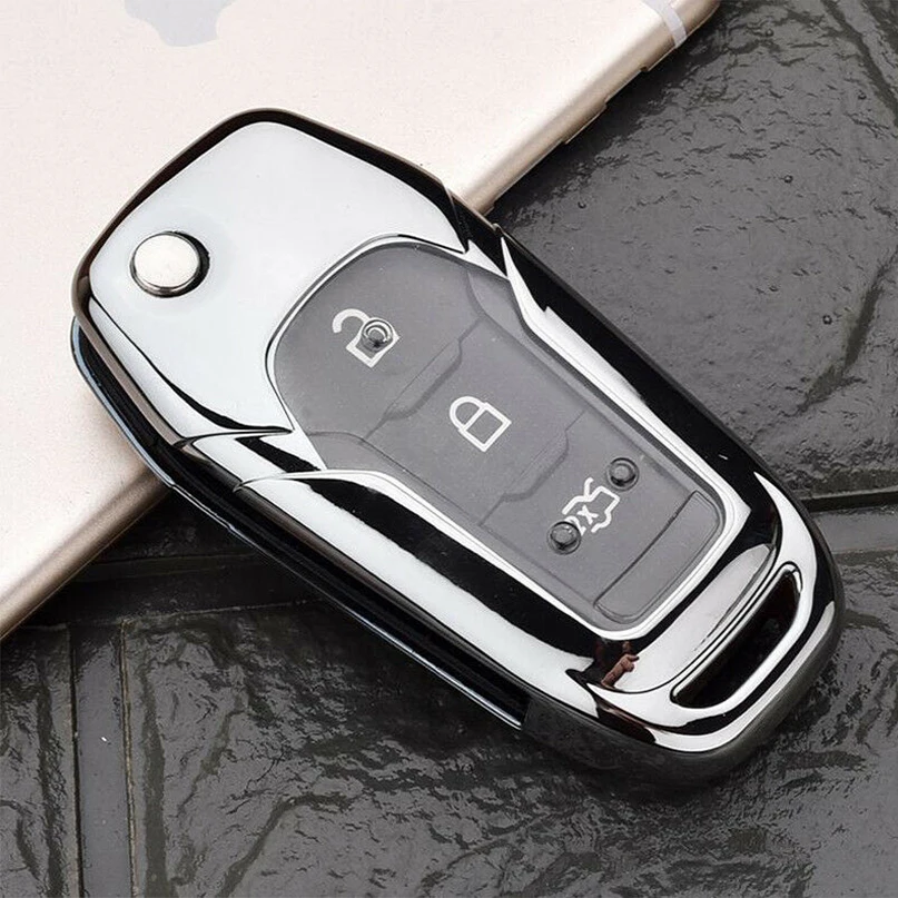 Silver Модный ТПУ полный SealedCar ключ чехол для Ford складной эскорт Everest Mondeo - Название цвета: Silver