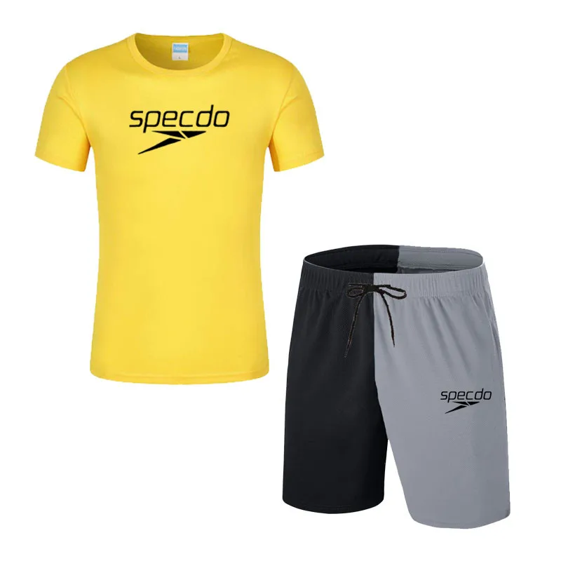 

2021Summer Two-Piece Sportswear Men's Printed Striped Short-Sleeved T-Shirt Shorts Suit Men's Fashion Casual Short Sportswear