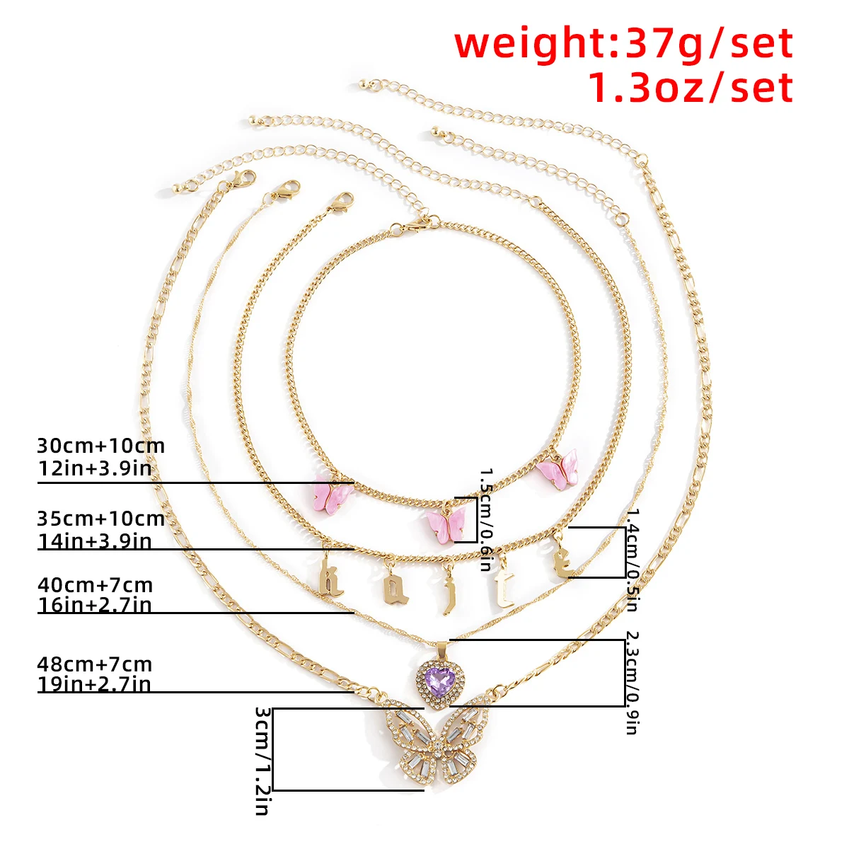 

Kpop Crystal Letter Heart Butterfly Pendant Necklace for Women Aesthetic Multi Layer Luxury Rhinestone Chain Necklace Jewelry