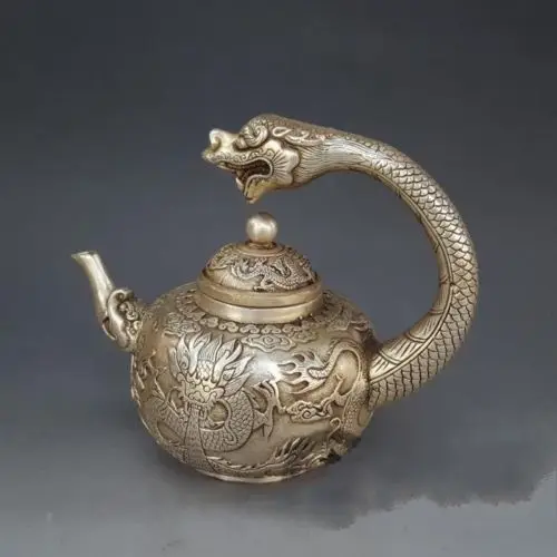 

Рождественская маркированная китайская династия Серебряная Дракон Лун ручка Курильница Хэллоуин