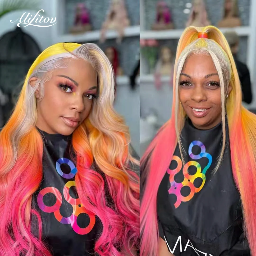 

ALIFITOV Pink Highlight Wig Colored Human Hair Wigs 13X4 Ombre Body Wave Lace Front Wig Highlight Lace Front Human Hair Wigs