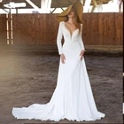 Женское атласное свадебное платье It's yiiya, белое платье невесты со шлейфом и V-образным вырезом на лето 2021