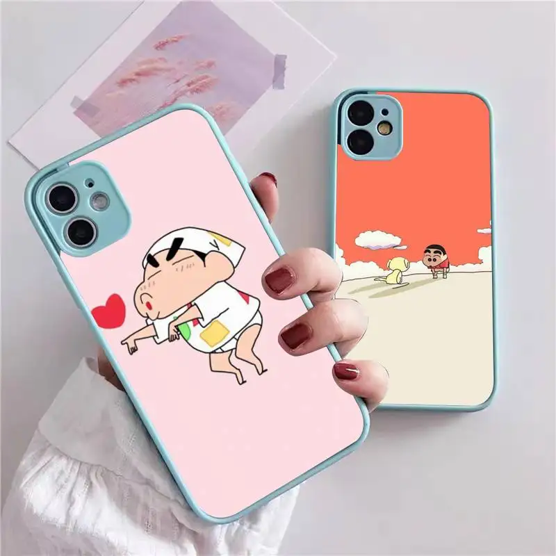

Cartoon Crayons Shin cute Chan Phone Case For iphone 13 12 11 xr xs x 7 8 pro max Light blue Soft TPU Silicone Clear Case Cover