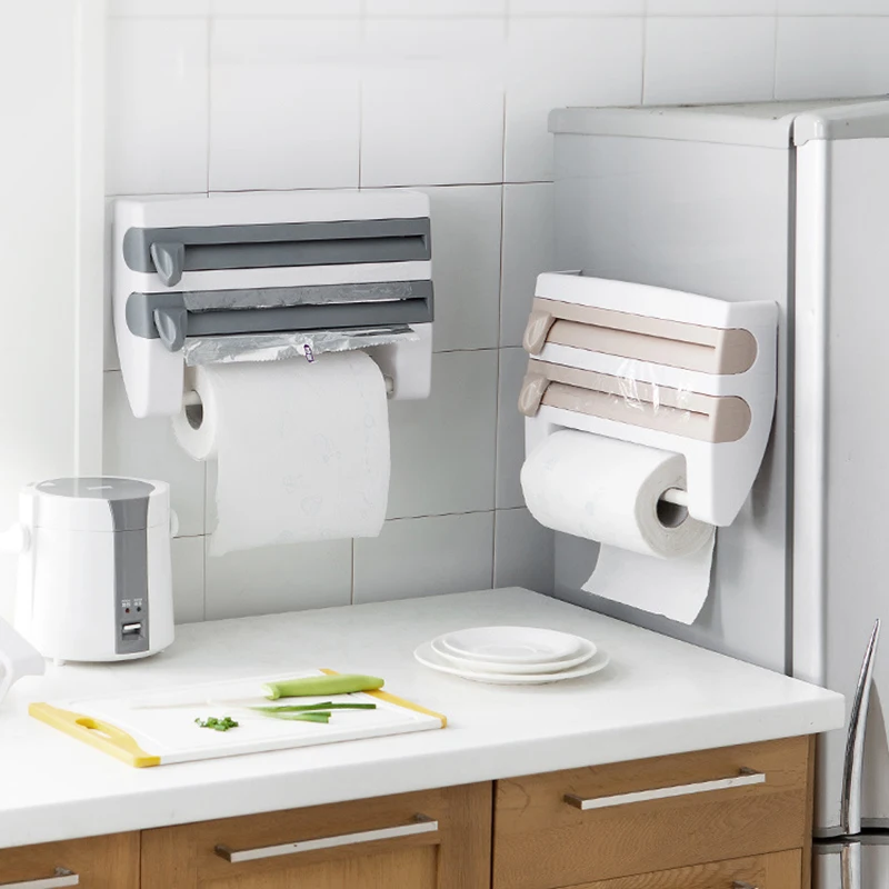 

Towel Rack Sauce Bottle Storage Rack Kitchen Storage Bag Cling Film Dispenser Sauce Roll Paper Storage Wall-mounted Paper
