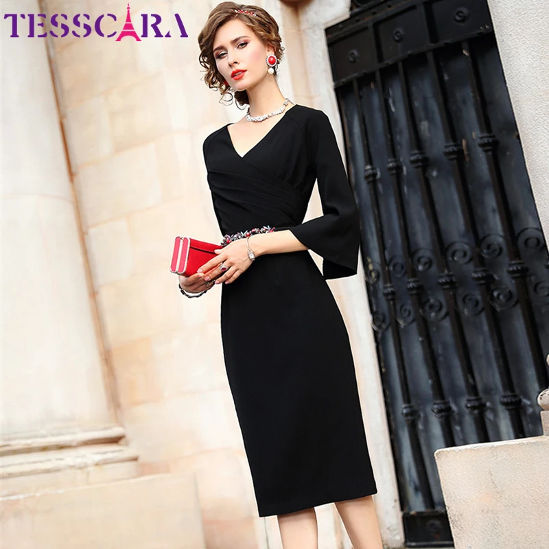 TESSCARA женское элегантное платье с бисером офивечерние вечернее