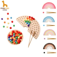 montessori rainbow board toys baby wooden educational toys color sorting sensory nordic wood toys clip beads games gift for kids
