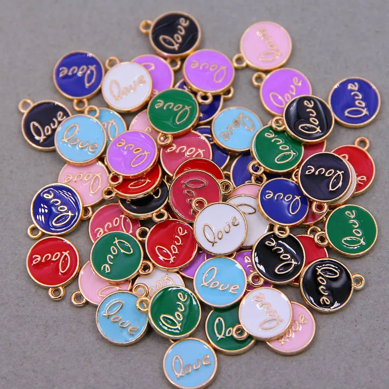 10 шт./лот 12 мм Алфавит надпись LOVE с двойным лицом эмалевые Подвески ручной работы