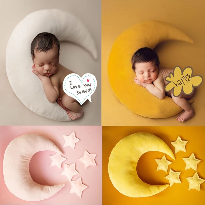 Accesorios de fotograf&iacute;a para reci&eacute;n nacido, almohadas de luna, estrellas, sesi&oacute;n de beb&eacute;, estudio de fotograf&iacute;a, accesorios de pose-0