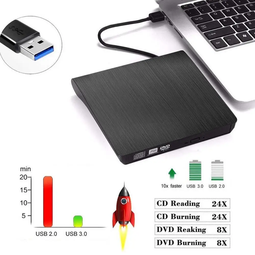 External Optical Drive Burner For CD/DVD/CD-R For USB 3.0 External For DVD Burner For XP For WIN7/WIN8 For CDRW Drop Shipping