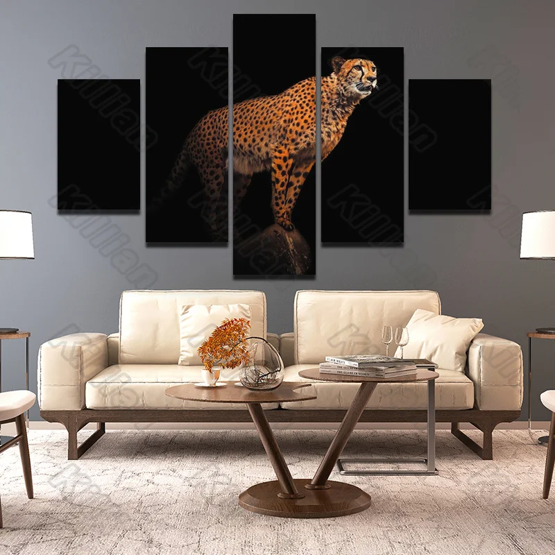 

Scenery Style Mural Canvas Paintings Modular Bed Home Decor Prints 5 Pieces Leopard Stone Decoration Living Room Wall Fresco