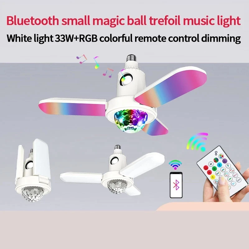 

E27 Bluetooth Music Light Lamp Crystal Ball Smart LED Light + Remote Control Foldable shrinkable 3Leaves Deformed Bulb Lamp