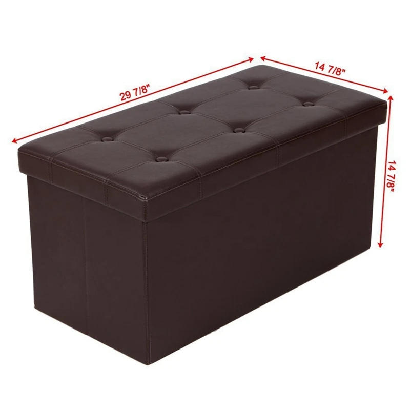

Practical PVC Leather Rectangle Shape Surface With Line Footstool Brown For Bedroom Living Room