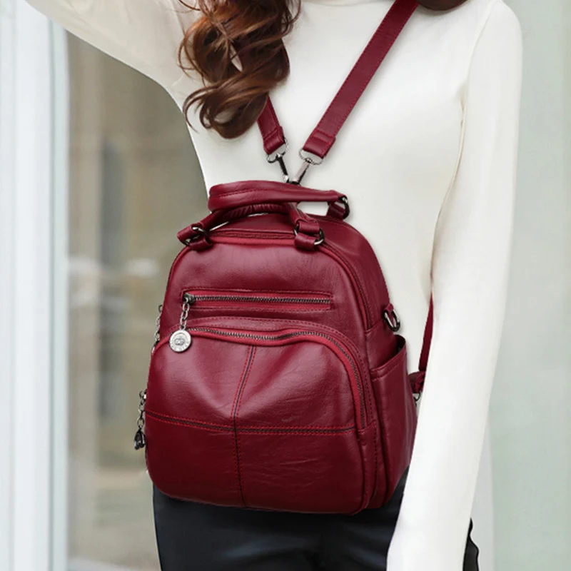 Модный кожаный женский рюкзак винтажная мягкая школьная сумка для девочки