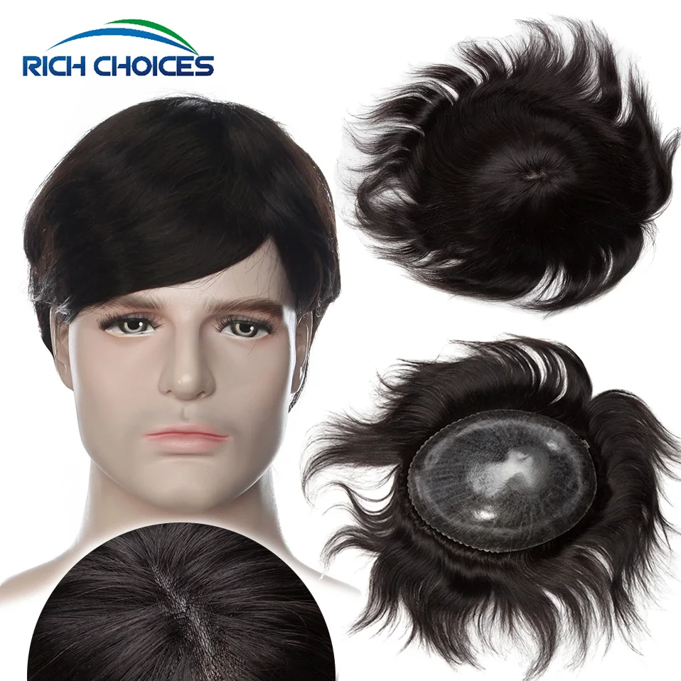 Rich Choices 8x10 Full PU Men Toupee Human Hair Men's Capillary Prosthesis Hair System Replacement Natural Hair Wig