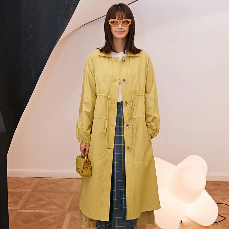 LANMREM может отправить темперамент свободный желтый лацкане длинный ветровка для