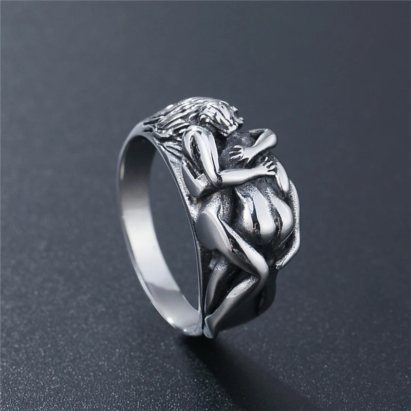 

High Quality Stainless Steel Weding Band Anel Wholesale Embrace Love Finger Rings For Women Men Party Fashion Jewelry Gifts