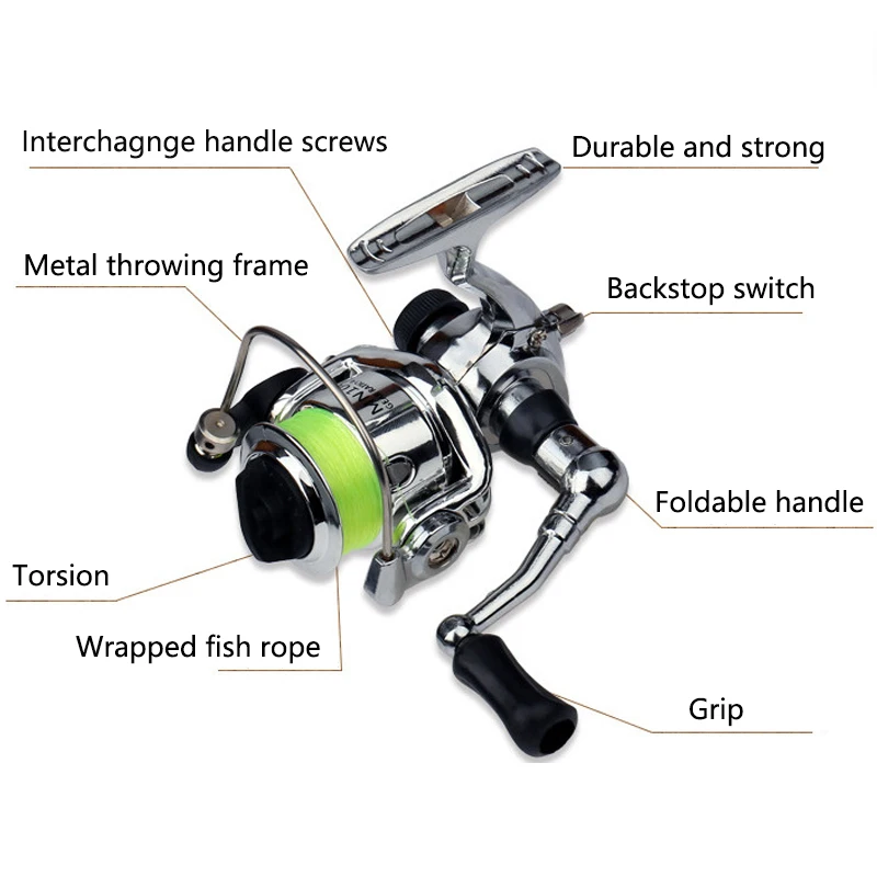 4.3:1 Outdoor Mini Metal Body Small Spinning Wheel Throwing Fishing Line Wheel Fishing Line Rocker Fishing Gear Fish Tools