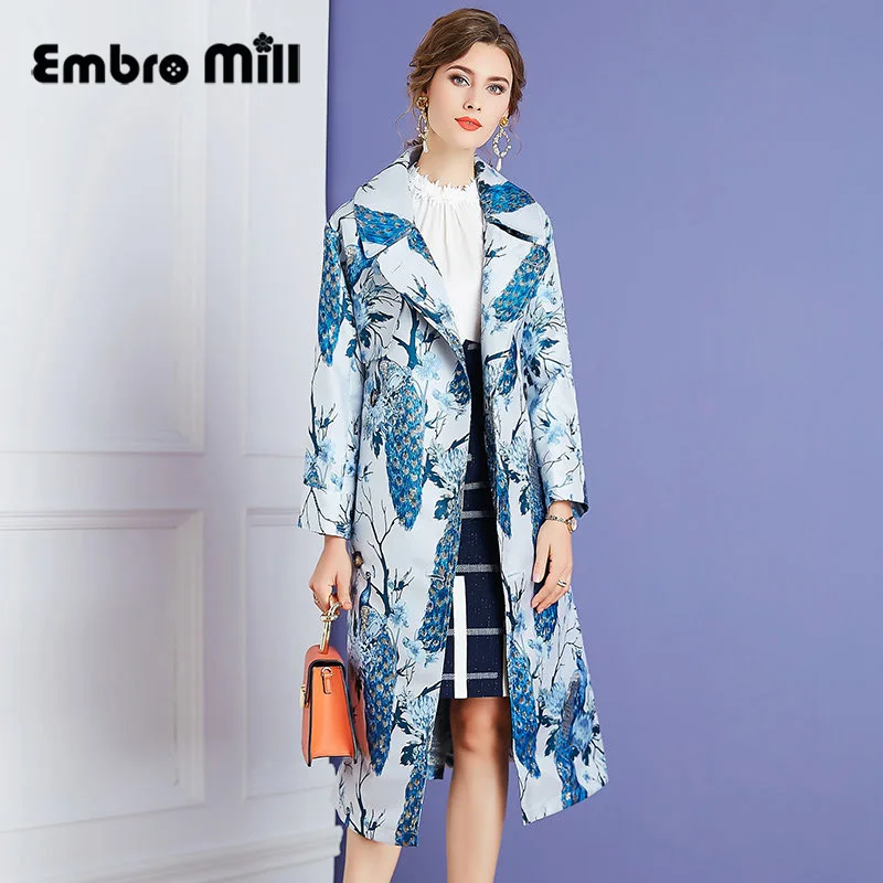 

Single-Breasted Printing Windbreaker Female New Autumn And Winter Street Style Turn-Down Collar Elegant Lady Coat S-XL