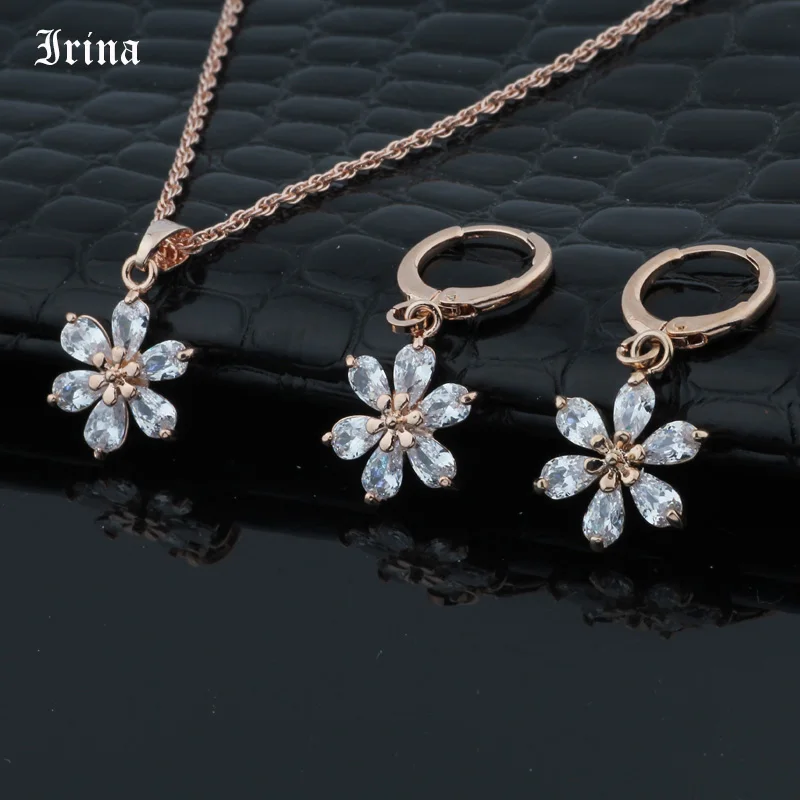 Женские серьги подвески с фианитом розовое золото 585 пробы|Ювелирные наборы| |