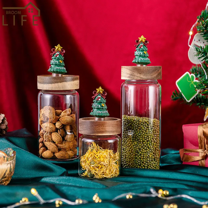 

Food Grade Christmas Decoration kitchen Glass Storage Tank Candy Cereal Snacks Household Transparent Sealed Jar moisture-proof