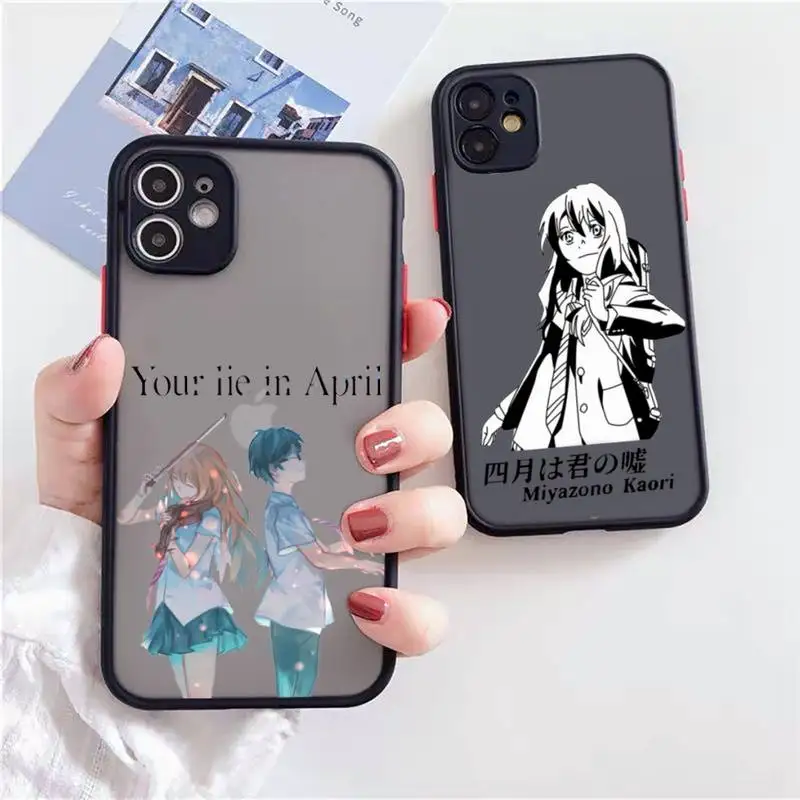 

your lie in april Phone Case For iPhone 12 11 Mini Pro XR XS Max 7 8 Plus X Matte transparent Back Cover