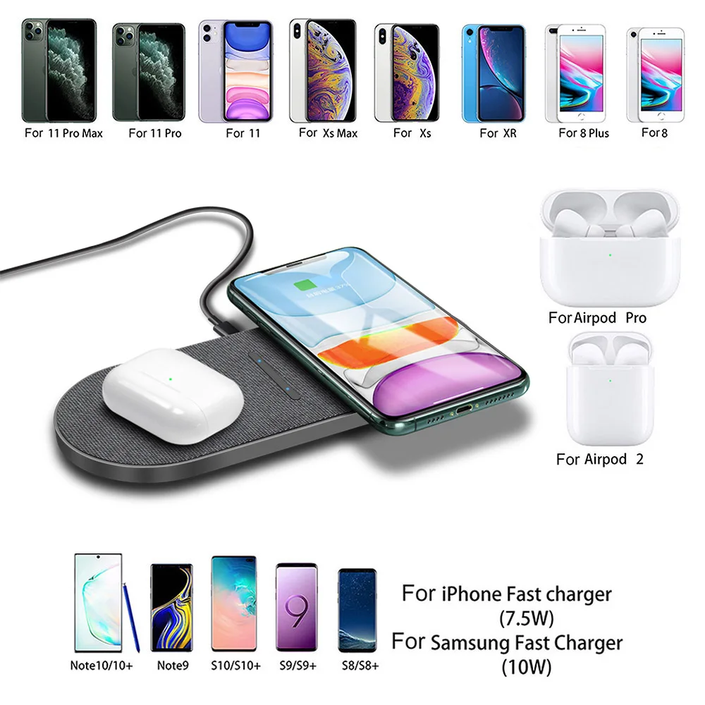 2 in 1 30w dual seat qi wireless charger for samsung s21 s20 double fast charging pad for iphone 13 12 11 xs xr x 8 airpods pro free global shipping
