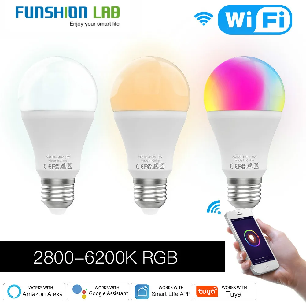 WiFi умная Светодиодная лампа с регулировкой яркости 9 Вт RGB C Smart Life Tuya App