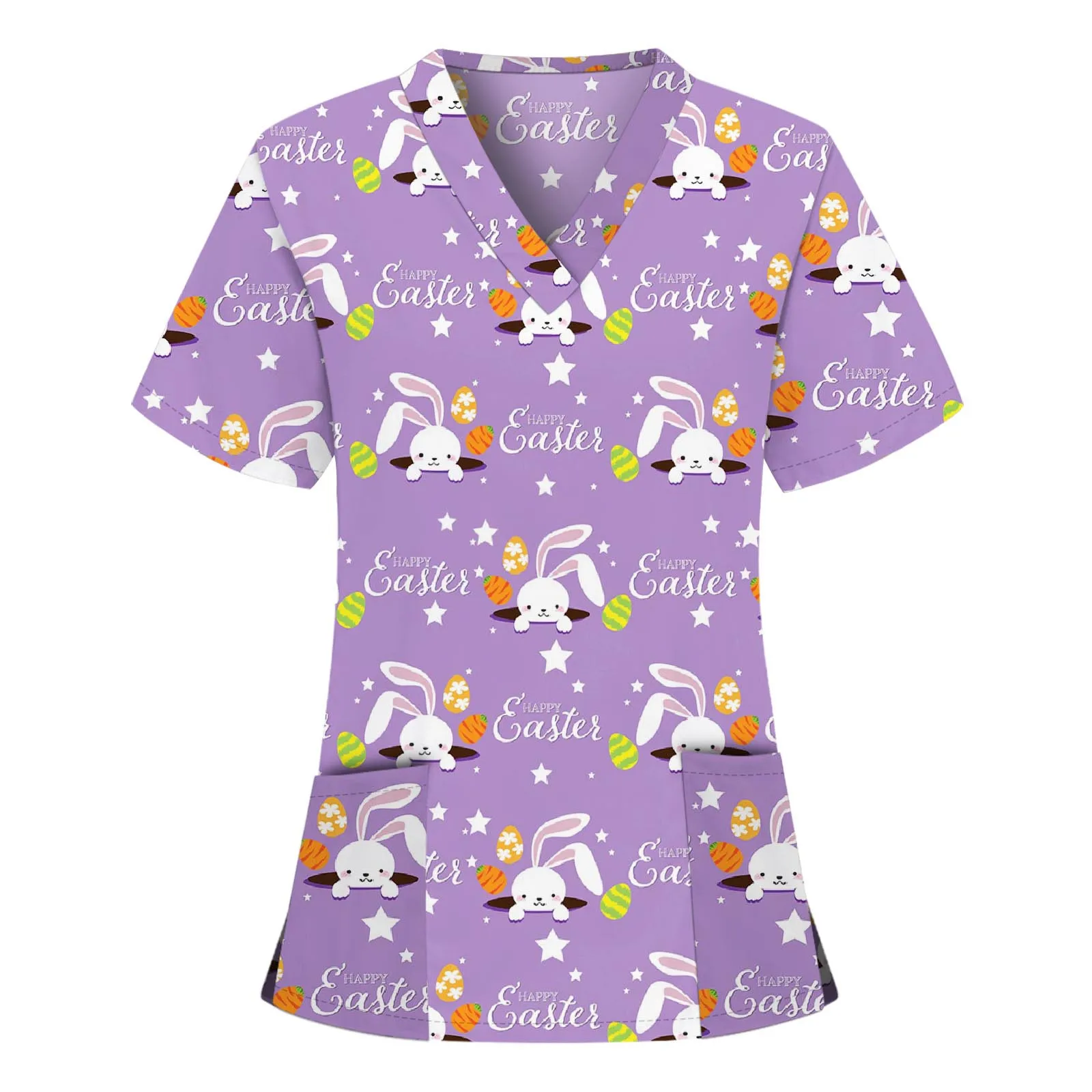 

2021 Hot Sale Female Nurse Uniform Women Short Sleeve V-neck Tops Working Uniform Cartoon Print Blouse Lady Clothes Scrubs Top