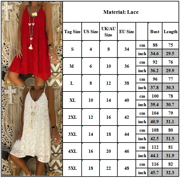 

Lace Dress Women Deep V Strap Hollow Vestidos Ladies Sexy Loose Beach Backless Skirt Red White Black