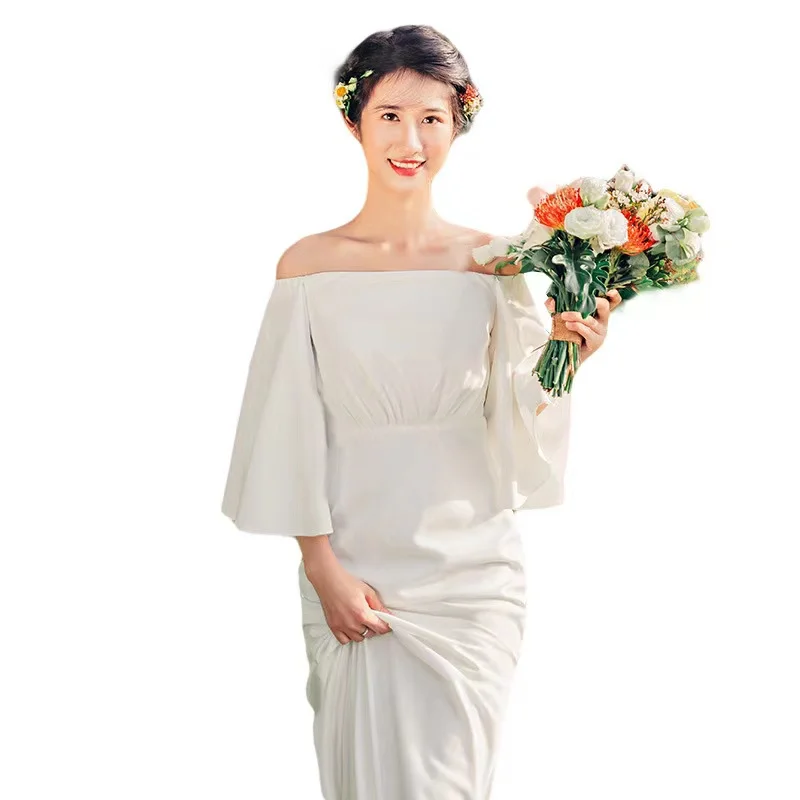 2021 Элегантные дешевые простые белые мягкие атласные свадебные платья пляжные на