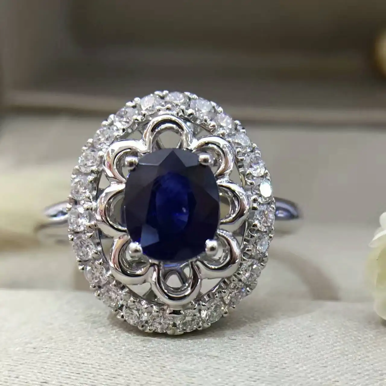 18K золото 1.055ct натуральный сапфир женское кольцо с 0.376ct Бриллиантовая установка Новое изысканное украшение на свадьбу обручальное кольцо