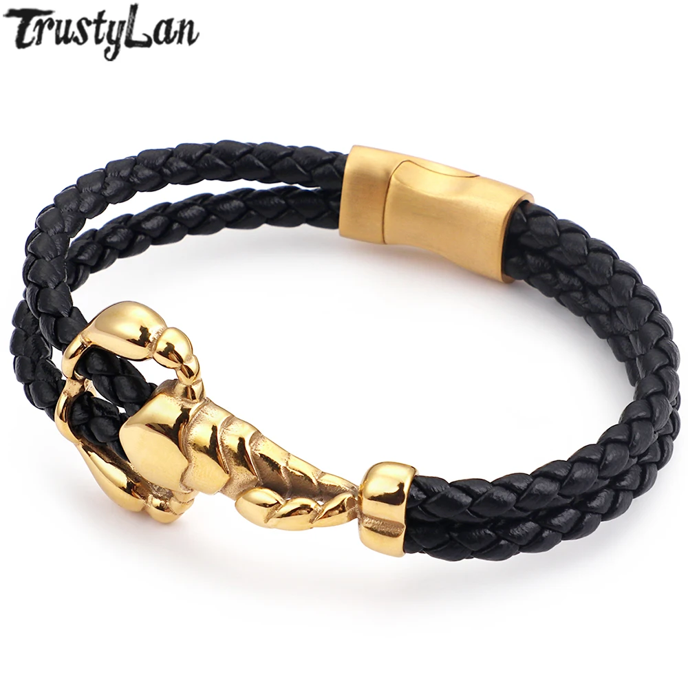 Двухслойная плетеная цепочка из натуральной кожи золотого цвета нержавеющей