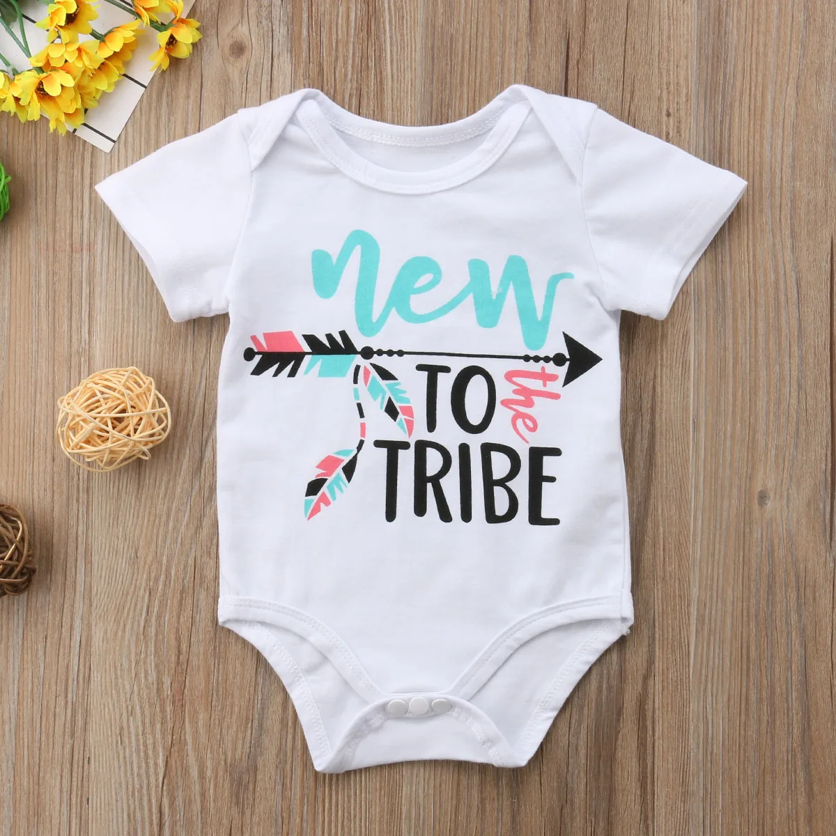 

Newborn Baby Unisex Romper, Round Neck Short Sleeve Letter Printed Triangle Bodysuit