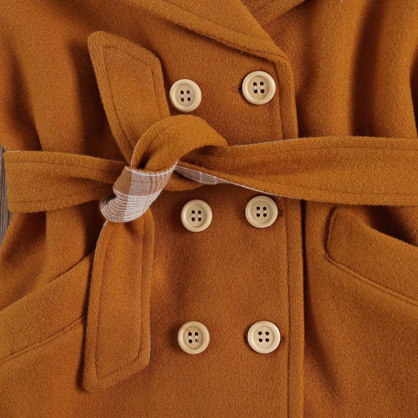 

Children\u2019s Warm Coat Long Sleeve Solid Color Lapel Button Coat with Pocket Spring Autumn and Winter Jacket