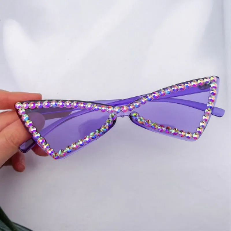 Sexy Cat Eye Sunglasses Women Rimless Vintage Rhinestone Sun Glasses Female Lady Candy Color Punk Eyewear Triangle Shades UV400 |