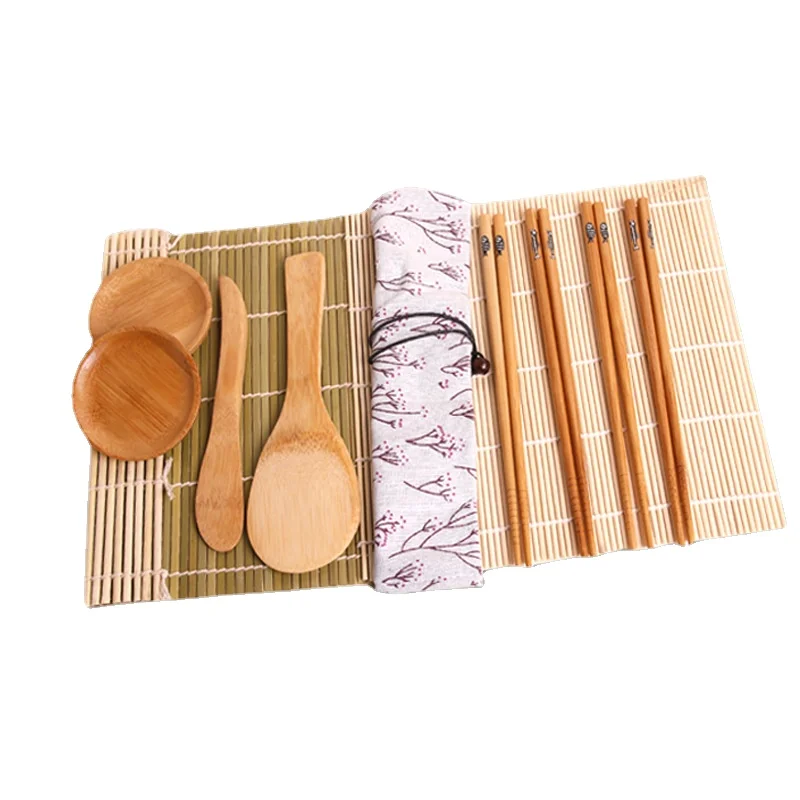 

Sushi Maker Set Natural Premium Bamboo Rolling Sushi Making Kit DIY Tools Ladle Wooden Shovel Bamboo Chopsticks Curtain