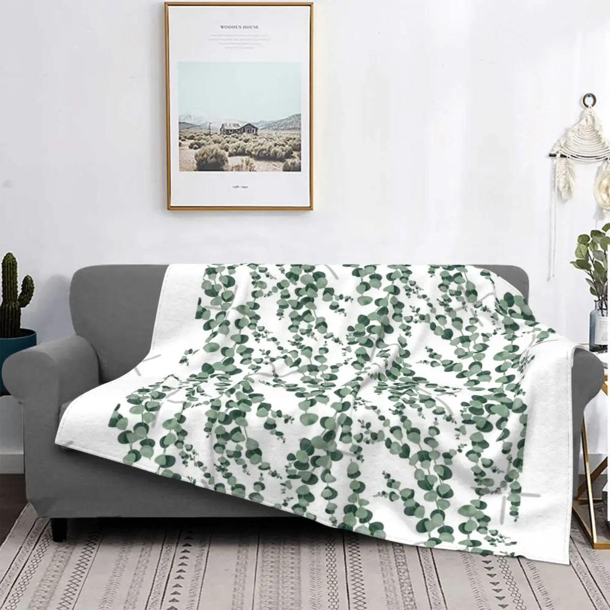 

Hojas de eucalipto en blanco, para cama colcha a cuadros, cubierta de playa, manta Kawaii, a cuadros