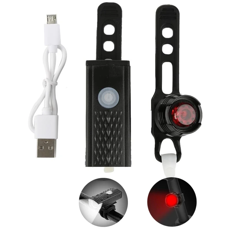 USB Перезаряжаемые велосипед светильник передний задний Комбинации 300 люмен 3