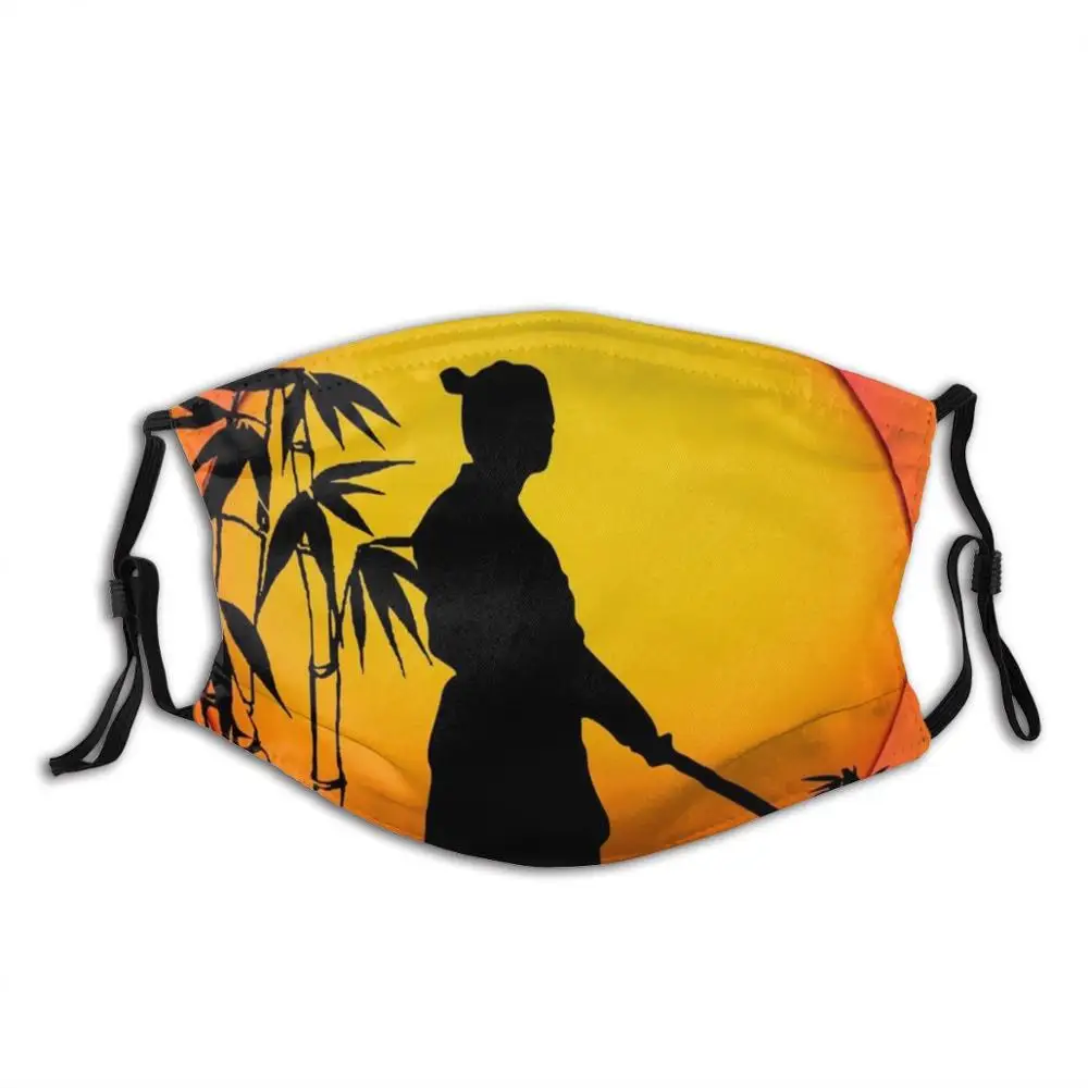 

Samurai Sunset Warrior Diy Adult Kids Face Mask Sunset Japan Sun Bamboo Abstract Silhouette
