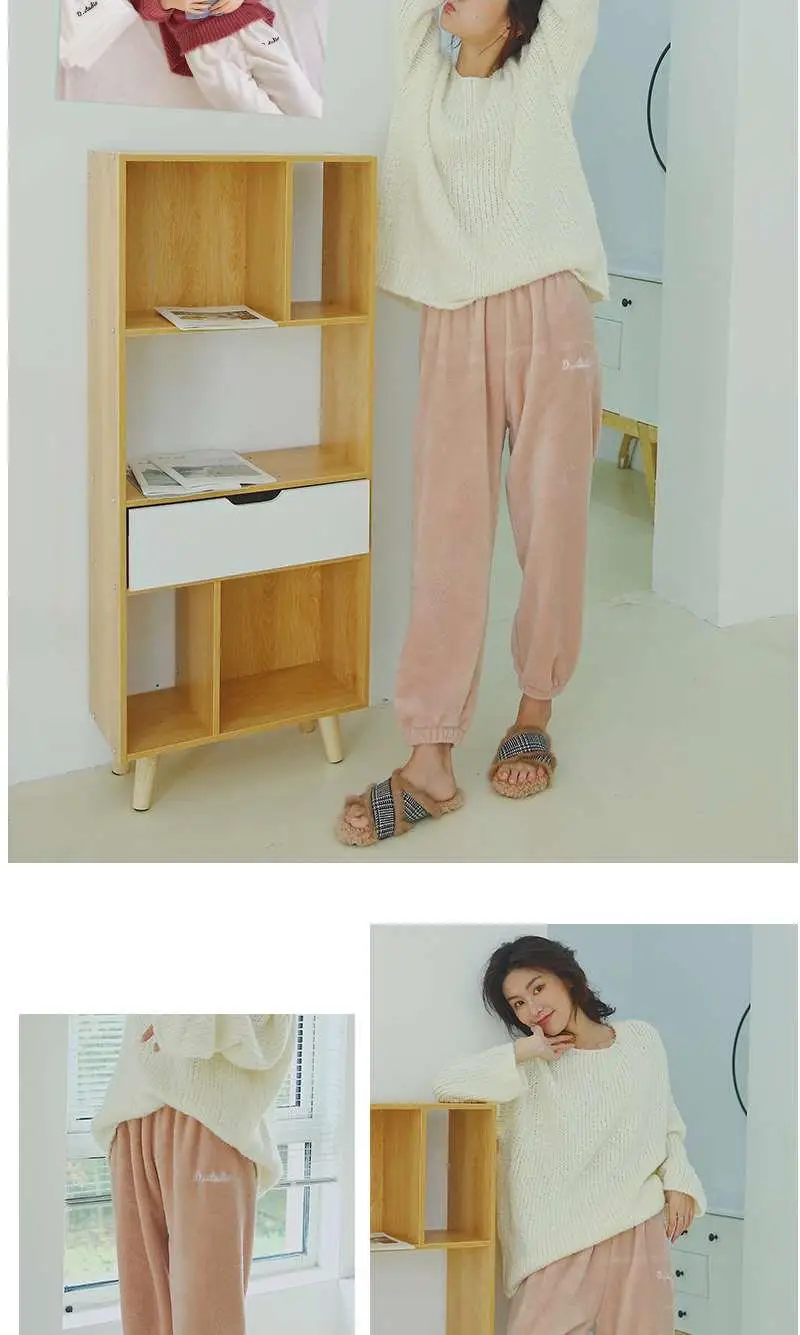Vangull Winter Flannel Casual Pants Letter Embroidery Harem Pants New Warm Joggers Comfortable Elastic Waist Ankle-Length Pants