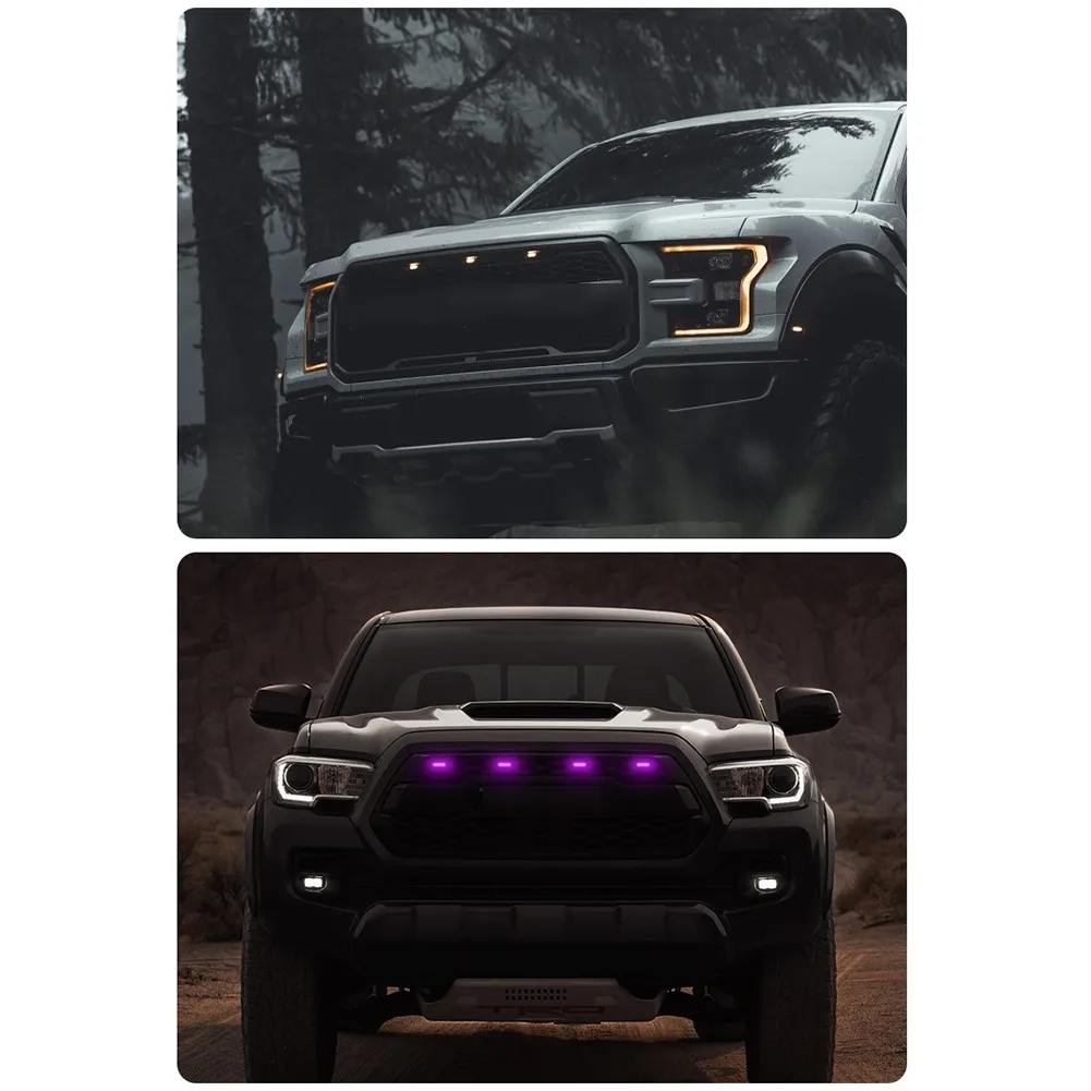 

4PCS W/wire Car Mid-Grid Grille LED Light Raptor Style Grill Trim Truck APP Control High Quality ABS Plastic Colorful Lights