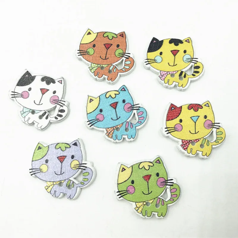 DIY 100pcs Wooden Cartoon пуговицы кошки пошив скрапбукинга поделки accessories 24mm|Пуговицы| |