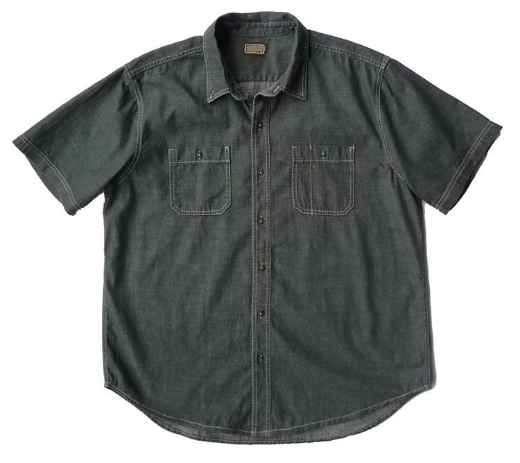 Мужская джинсовая рубашка с коротким рукавом голубая/хаки/темно-серая хлопковая