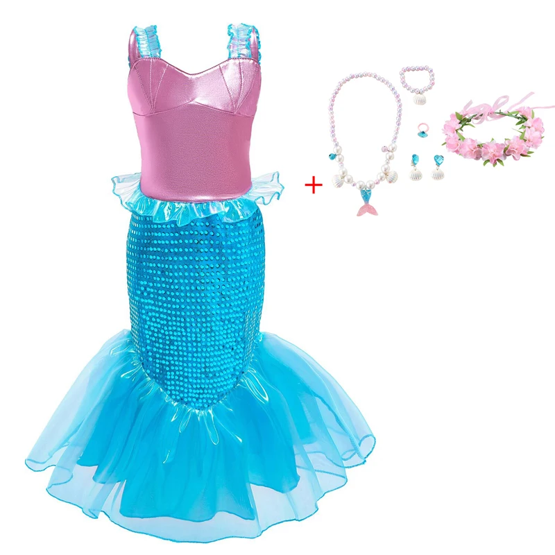 

Mermaid Clothes 2022 New Sequins Cosplay Costume Little Girl Strap Princess Dresses For Kids Banquet Fishtail Ball Garland Suits
