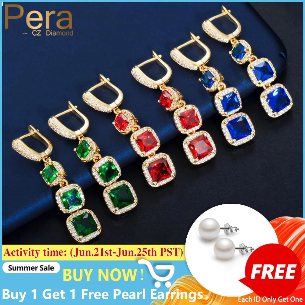 Классические серьги подвески Pera 3 больших квадратных длинных индейских красных