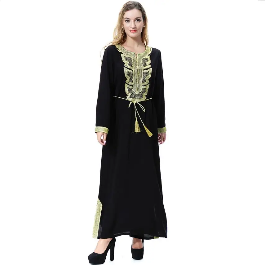 Черное платье abayas eid caftan vestidos мусульманские платья Кафтан марокканский халат longue hijab arabe marocaine ramadan fashion Turkey