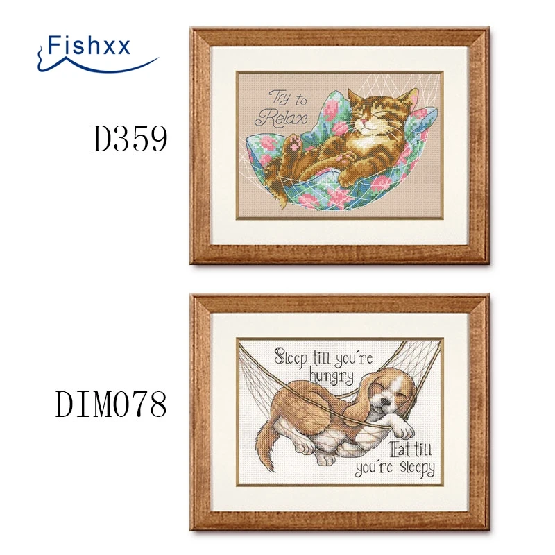 Набор для вышивки крестиком Fishxx гамак кошка и щенок с милым рисунком животных