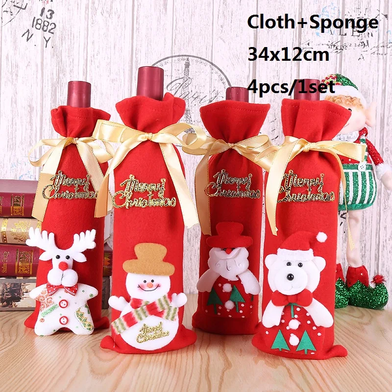 Рождество Санта Клаус вязание крышка для бутылки с красным вином бара Снеговик