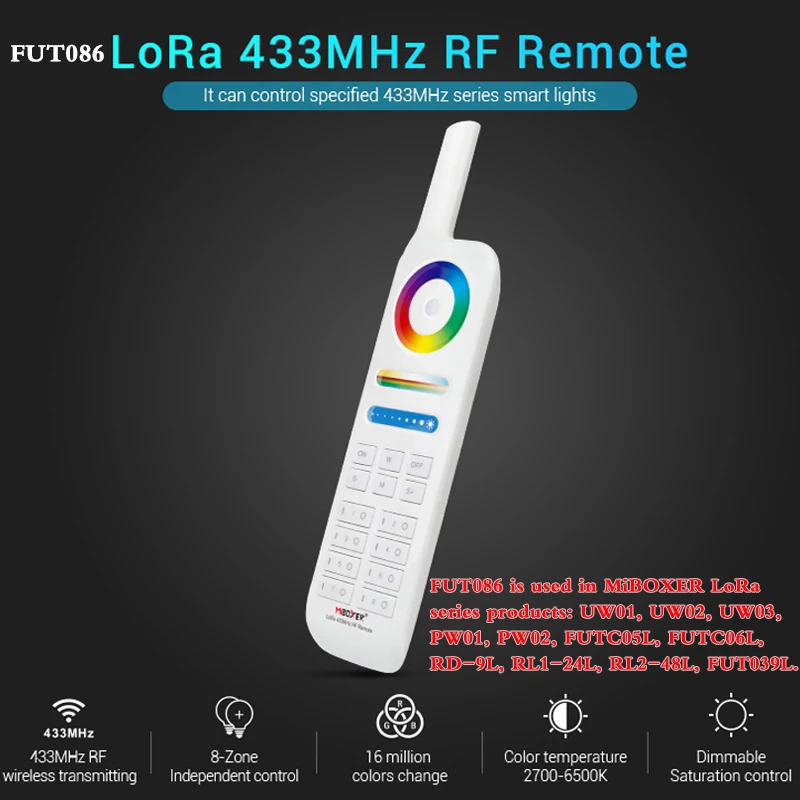 MiBOXER FUT086 8-Zone 433MHz Wireless Remote Control For UW01,UW02,UW03,PW01,PW02,FUTC05L,FUTC06L,RD-9L,RL1-24L,RL2-48L,FUT039L
